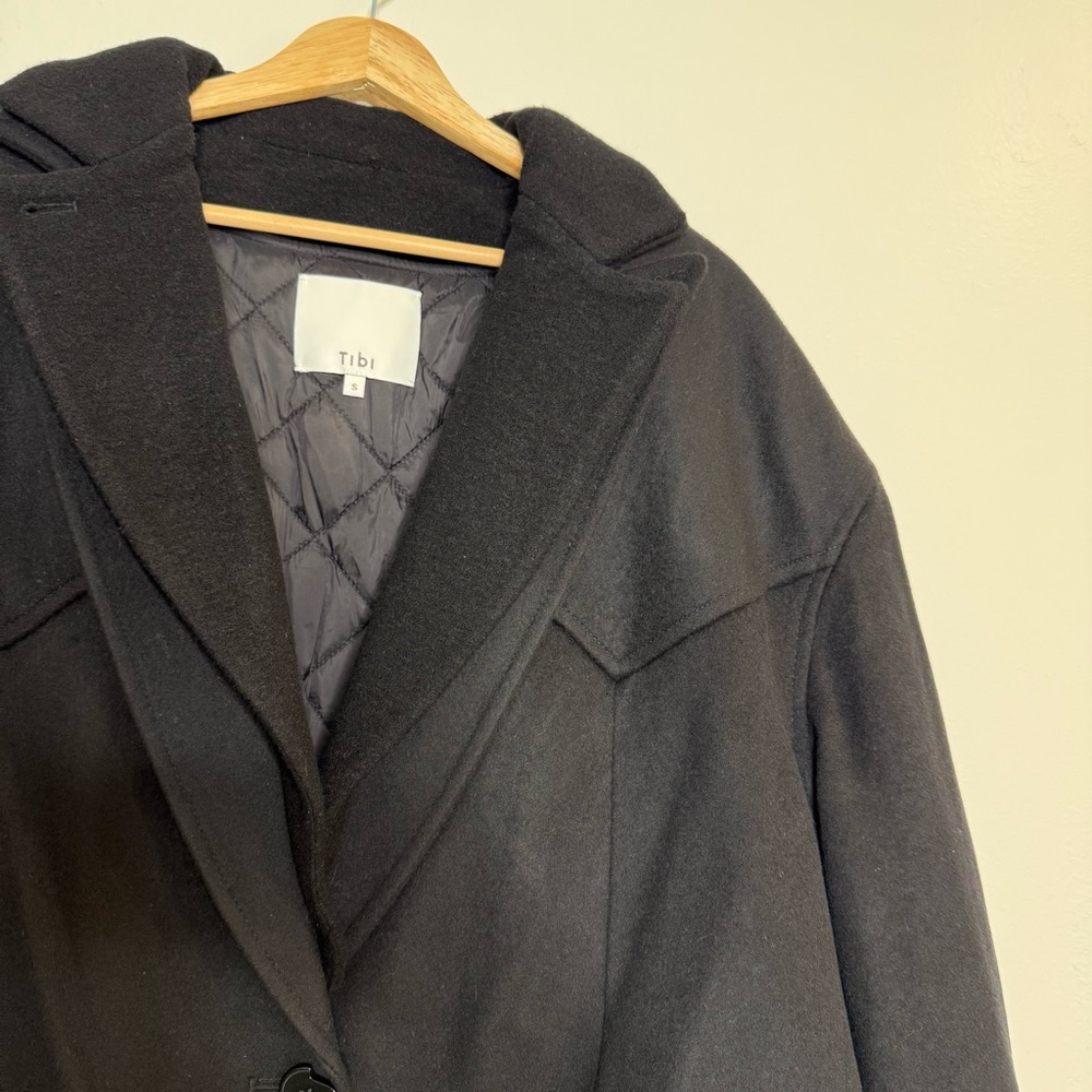 Tibi Recycled Wool Cashmere Double Collar Liam Jacket size small in black - Picture 6 of 16